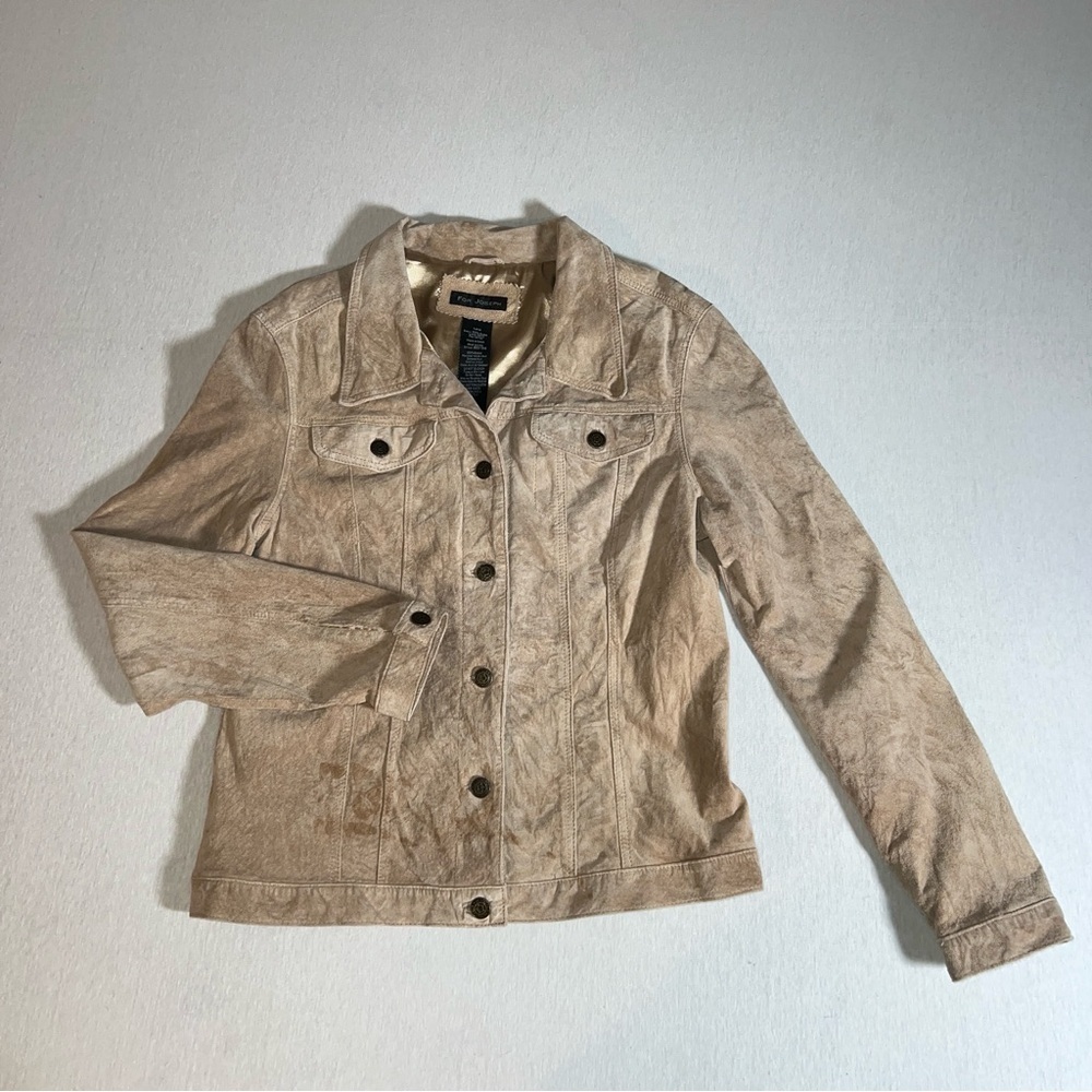 For Joseph 100% Suede Button Down Western Jacket in Beige, Size Large